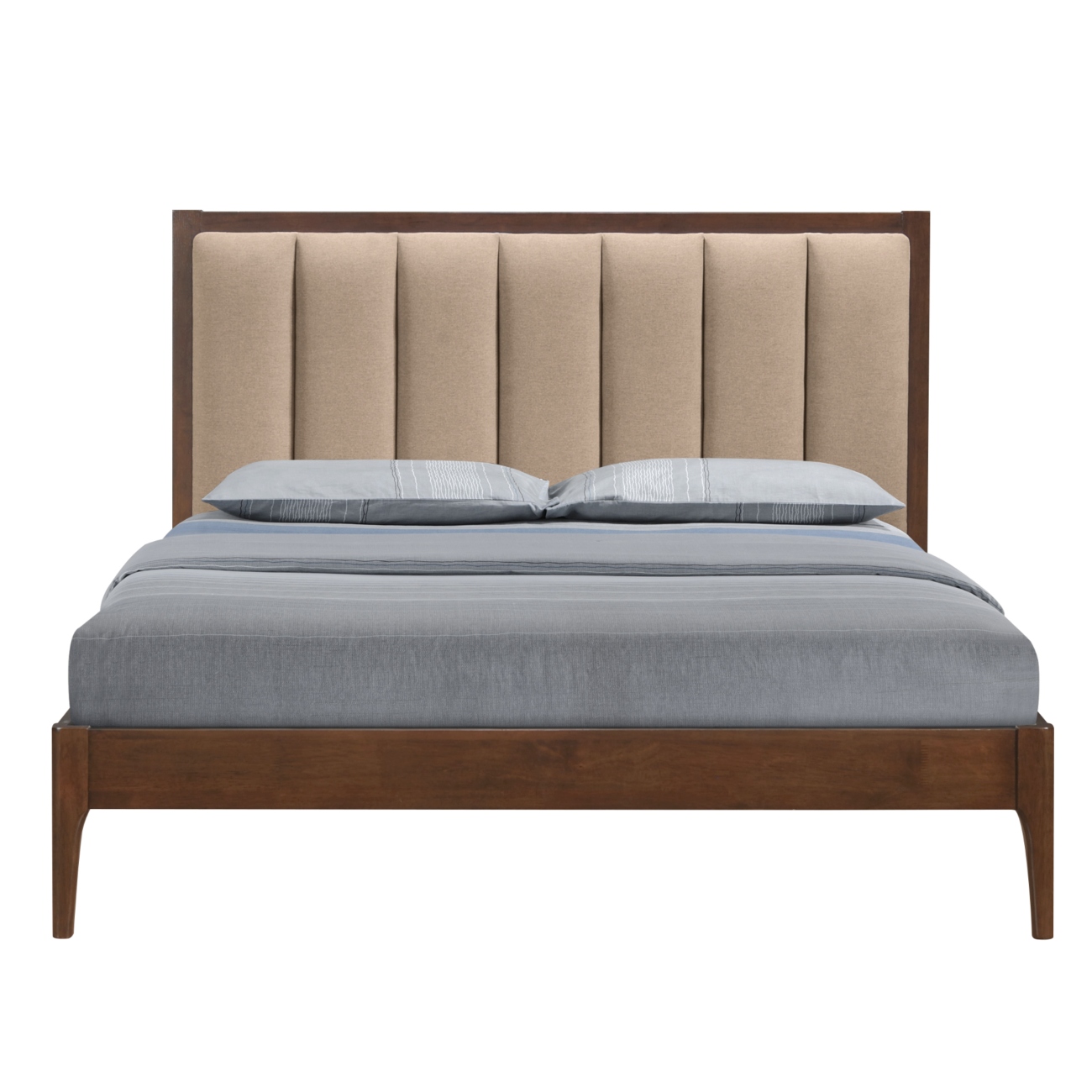 Foto 4 pulgar | Cama Matrimonial Tapizada En Lino Beige Con Estructura De Madera De Caucho