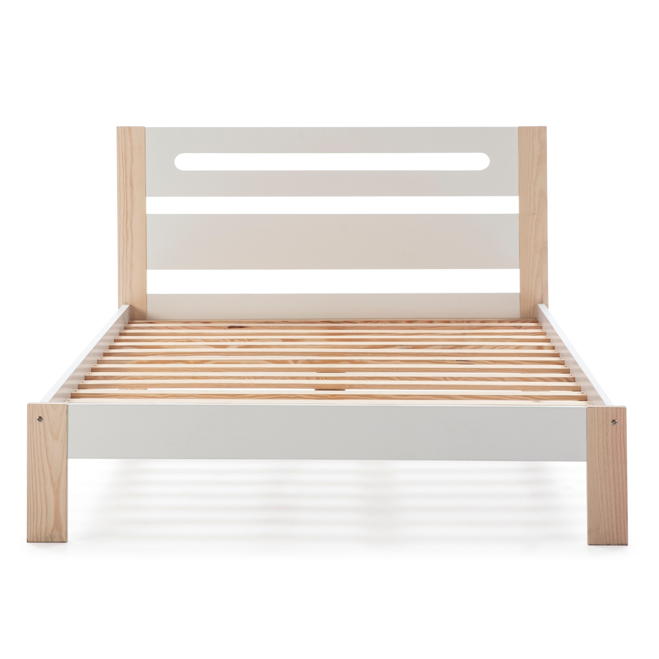 Cama Matrimonial Blanca Alterego con Láminas de Pino Macizo Estructura de Madera Industrial