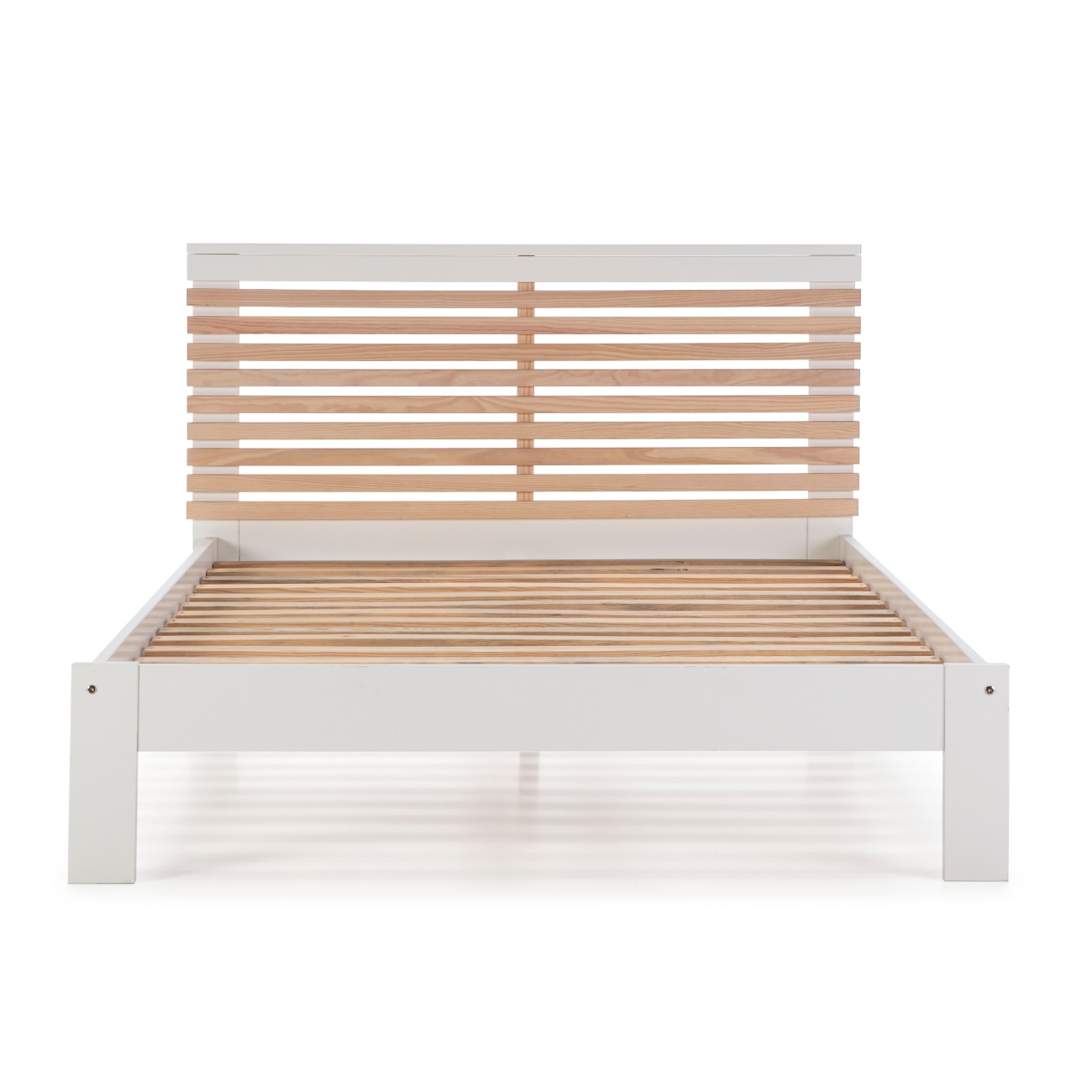 Cama Matrimonial Blanca Alterego con Láminas de Pino Macizo Estructura de Madera Industrial