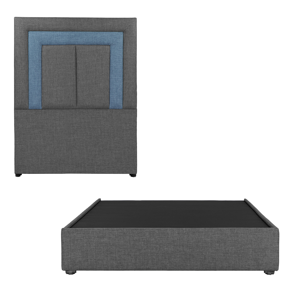 Cabecera Dicasa Bora Gris Oscuro Con Azul + Base Cama Gris Individual
