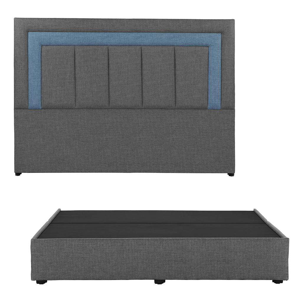 Cabecera Dicasa Bora Gris Oscuro Con Azul + Base Cama Gris King Size