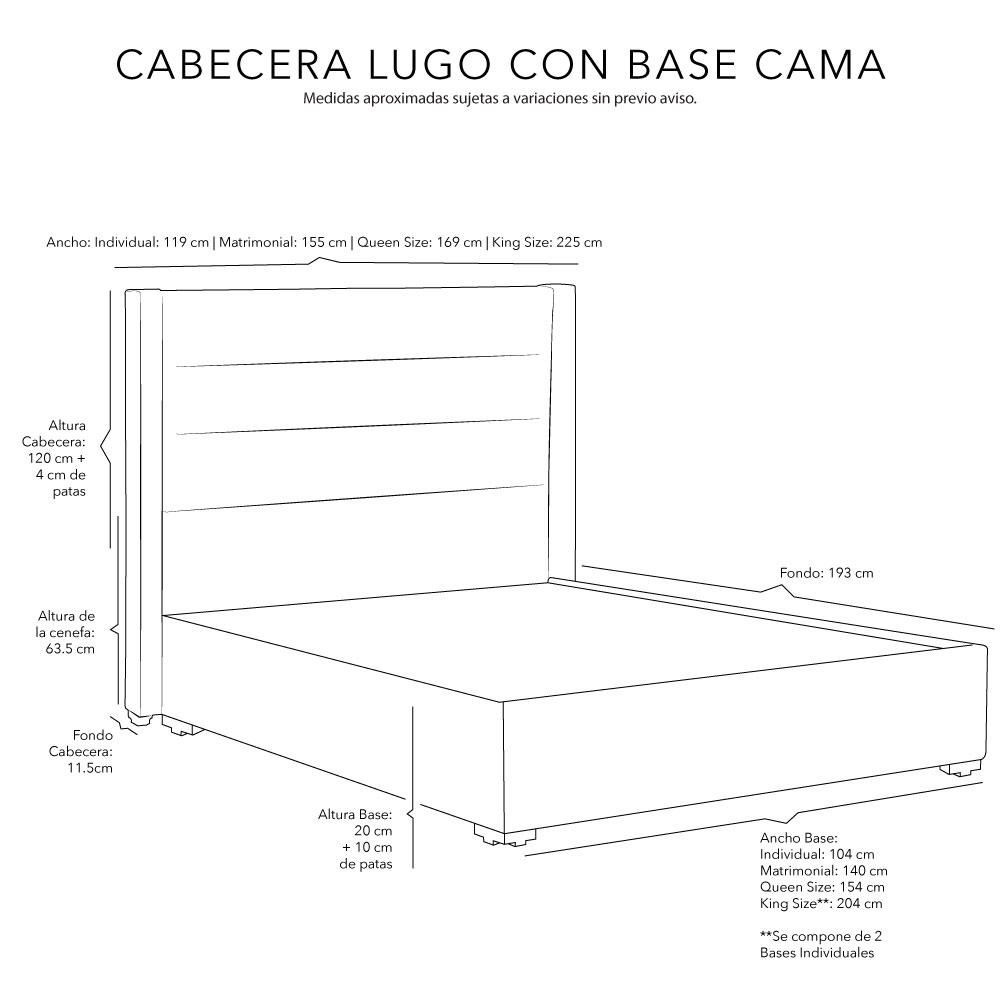 Foto 3 | Cabecera Dicasa Lugo Arena + Base Cama Arena King Size
