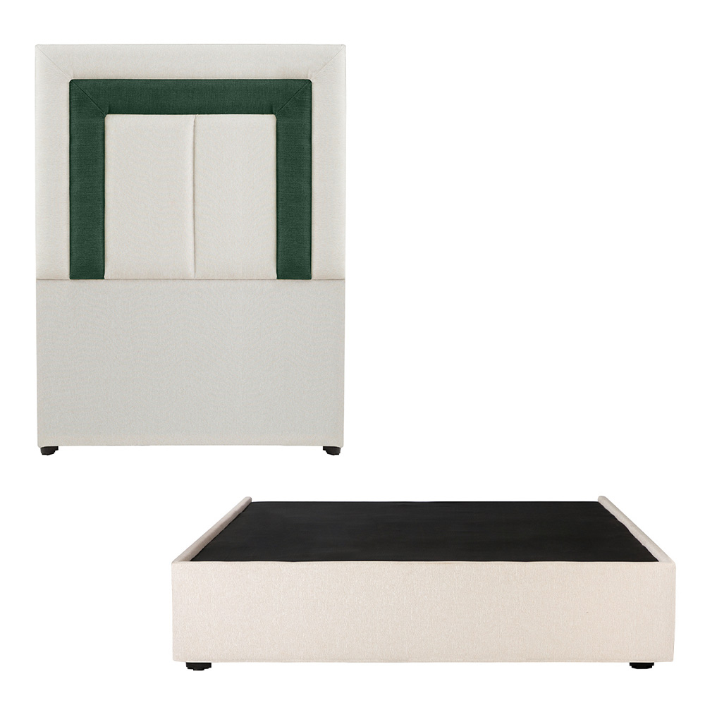 Cabecera Dicasa Bora Beige Con Verde + Base Cama Individual Beige