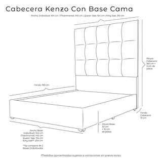Foto 4 | Cabecera Dicasa Kenzo Gris Oscuro Gris Individual con Base Cama