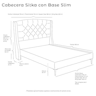 Foto 4 | Cabecera Dicasa Sitka + Base Cama Slim Gris Matrimonial