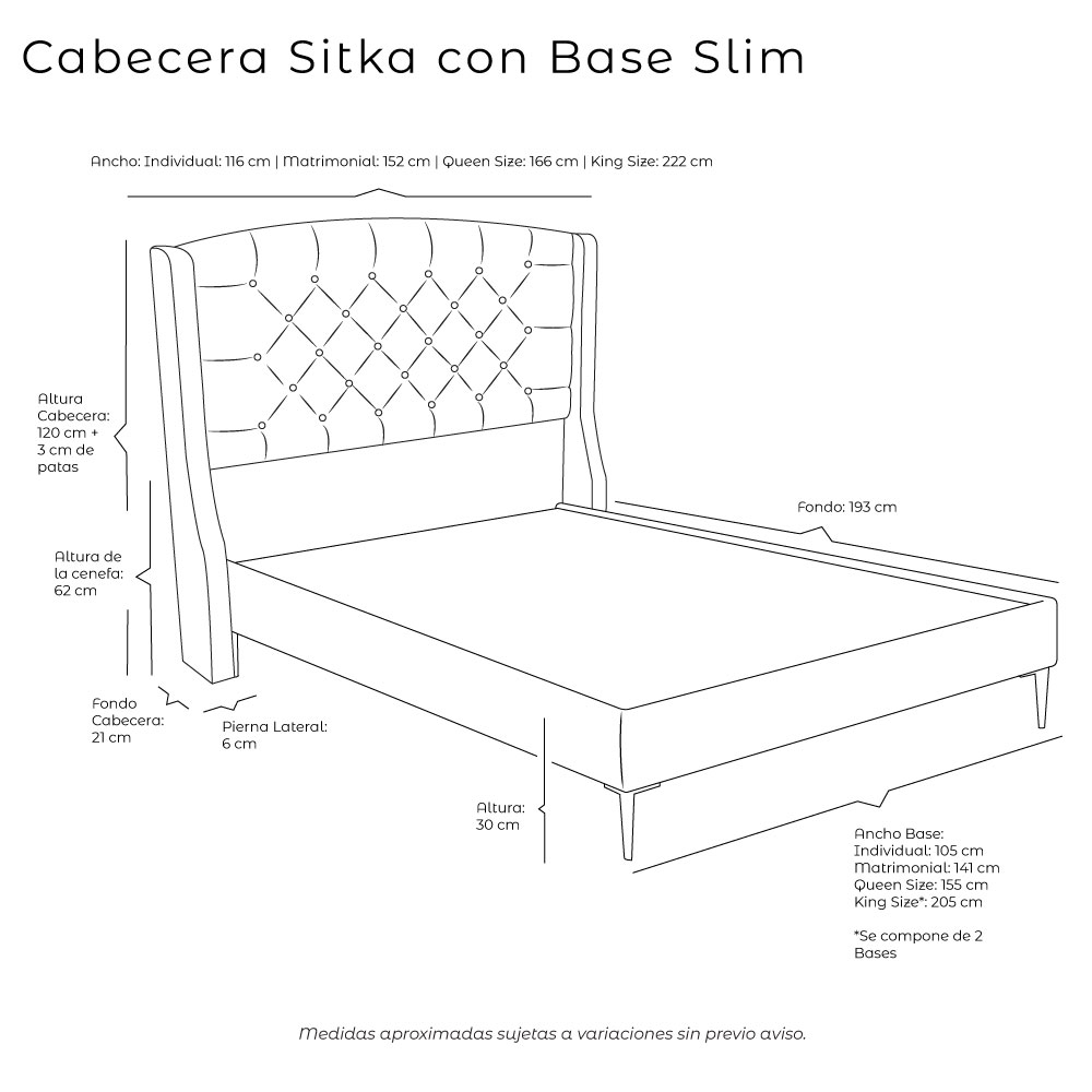 Foto 4 | Cabecera Dicasa Sitka + Base Cama Slim Gris King Size