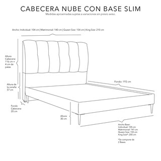 Foto 4 | Cabecera Dicasa Nube + Base Cama Slim Gris Individual
