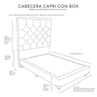Foto 5 | Cabecera Dicasa Capri + Box Gris Matrimonial