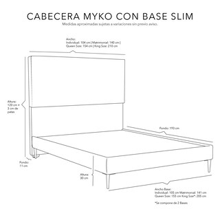 Foto 4 | Cabecera Dicasa Myko + Base Cama Slim Gris King Size