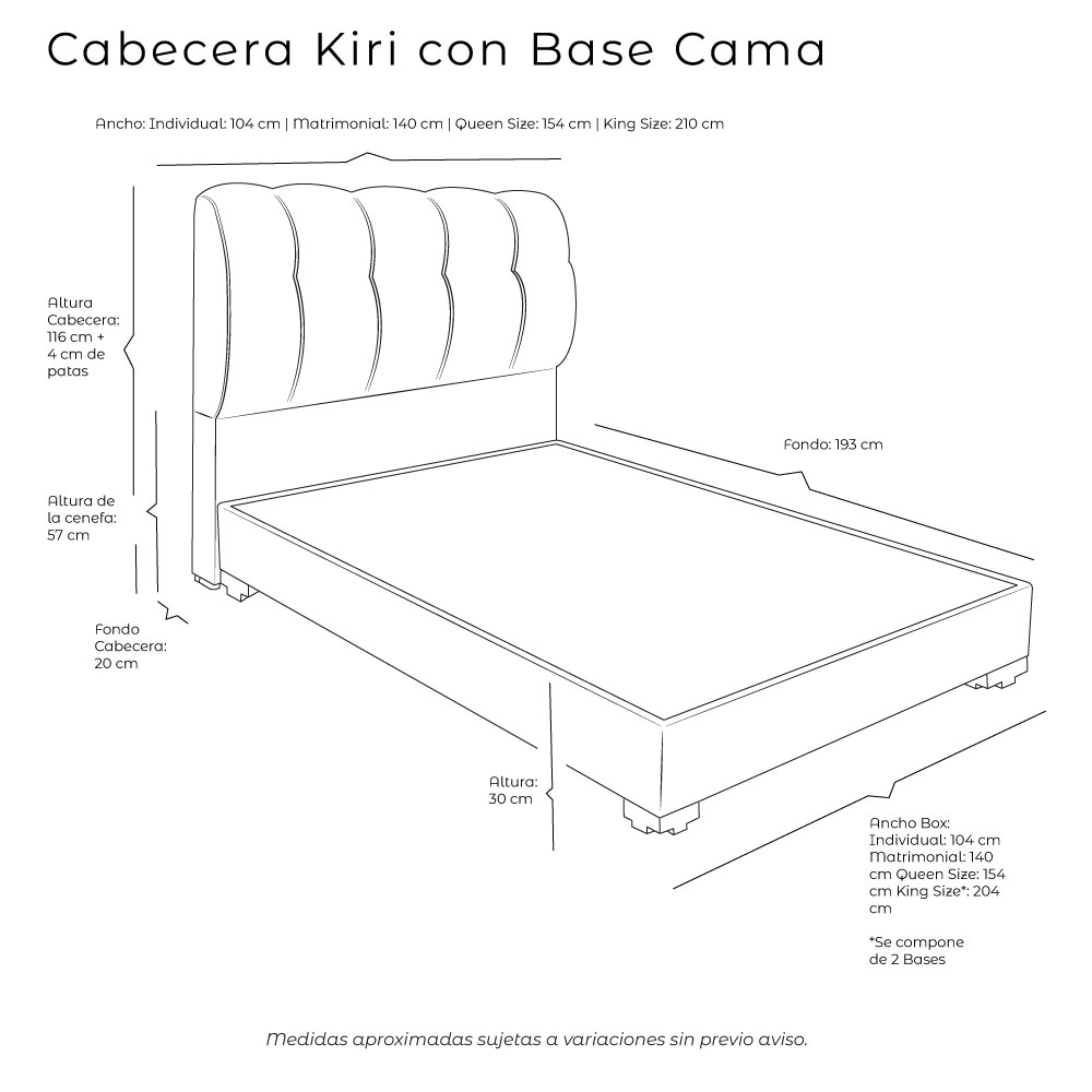 Foto 4 pulgar | Cabecera Dicasa Kiri + Base Cama Arena King Size