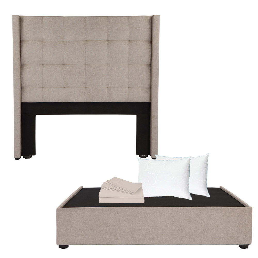 Cabecera Dicasa Titan Arena + Base Cama Queen Size + Almohada Oso 2 + Sabanas Basic