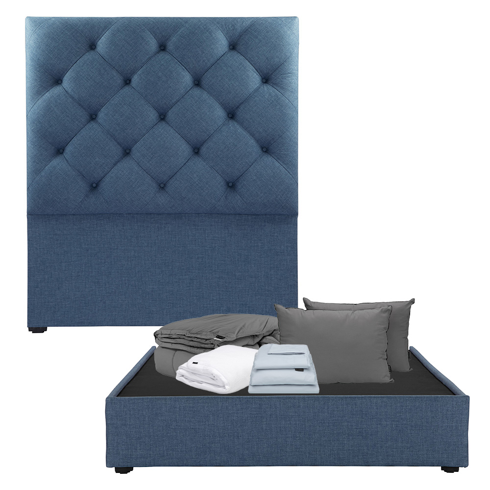 Foto 1 | Cabecera Dicasa Ikki Azul + Base Cama Matrimonial + Almohada 2pack + Protector Cloud + Sabanas Softy + Edredon Homy