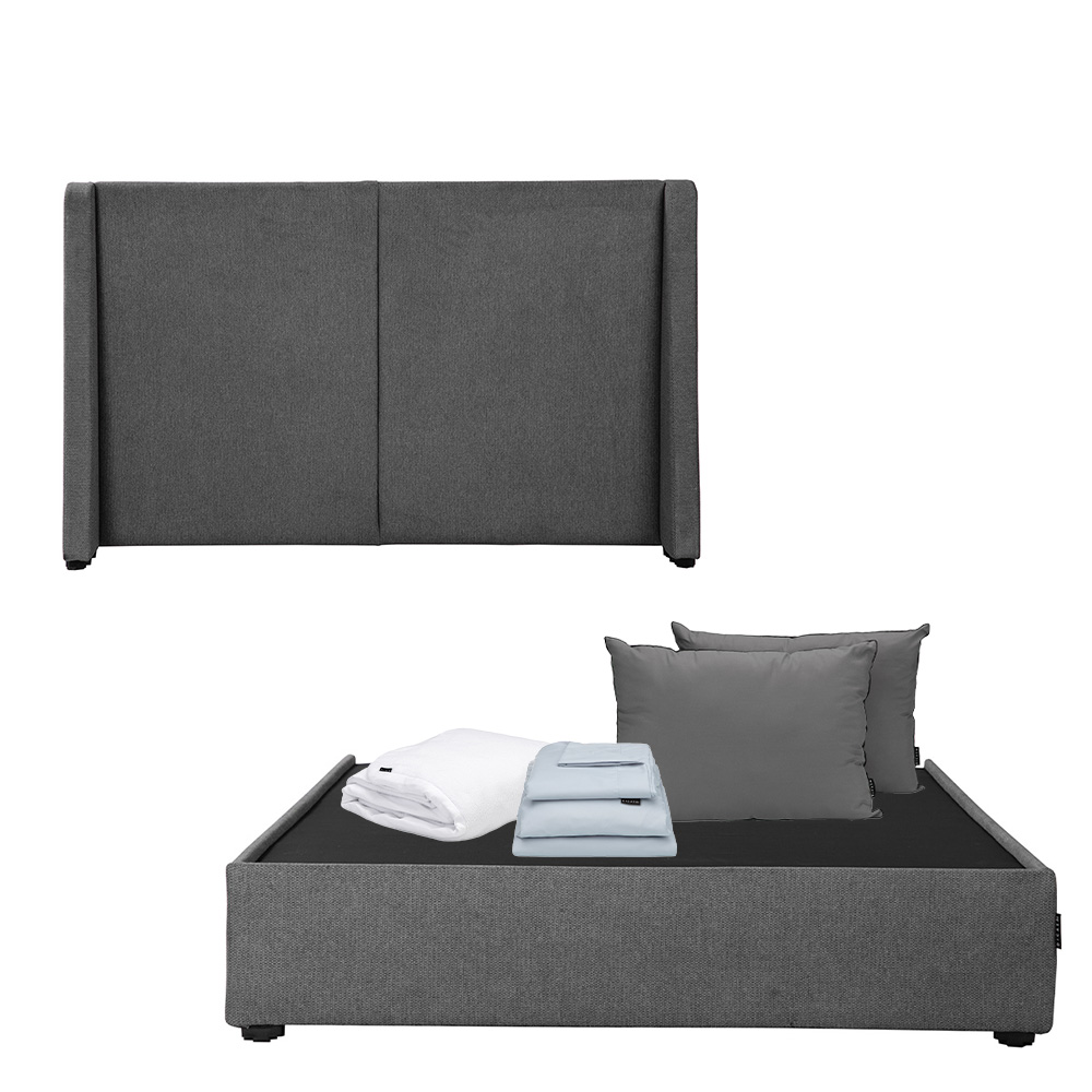 Cabecera Dicasa Milan Gris + Base Cama Individual + Almohada 2pack + Protector Cloud + Sabanas Softy