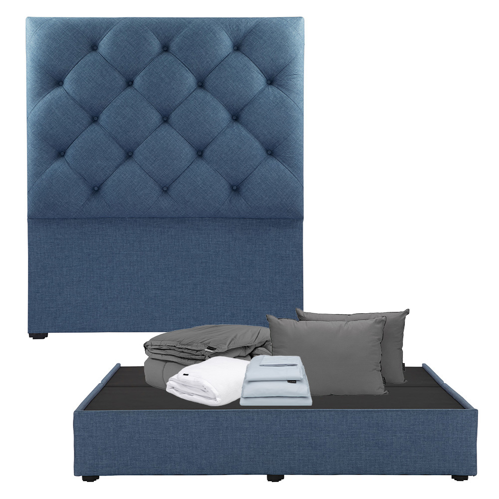 Foto 2 pulgar | Cabecera Dicasa Ikki Azul + Base Cama King Size + Almohada 2pack + Protector Cloud + Sabanas Softy + Edredon Homy