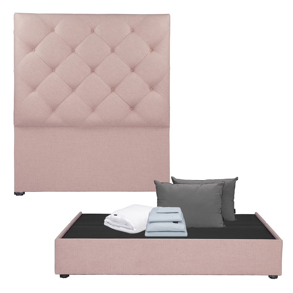 Foto 2 pulgar | Cabecera Dicasa Ikki Rosa + Base Cama King Size + Almohada 2pack + Protector Cloud + Sabanas Softy