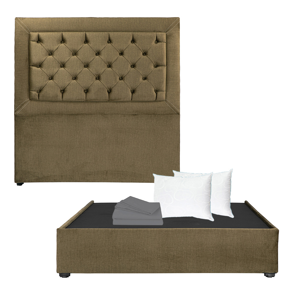Cabecera Dicasa Mary Verde + Base Cama Matrimonial + Almohada Oso 2 + Sabanas Basic