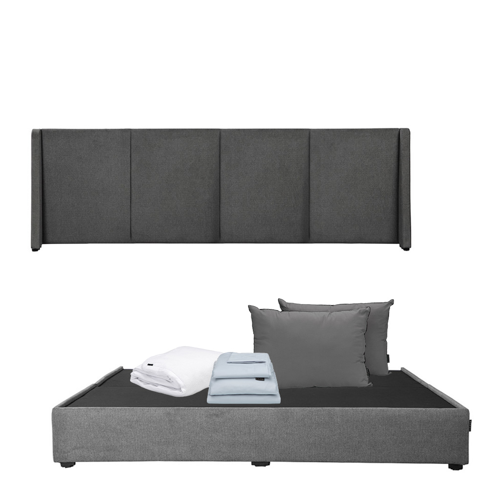 Cabecera Dicasa Milan Gris + Base Cama King Size + Almohada 2pack + Protector Cloud + Sabanas Softy