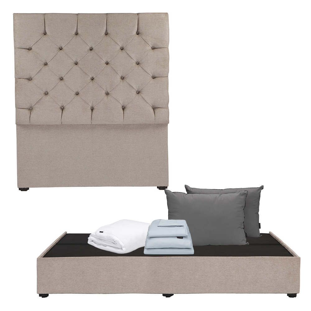 Foto 2 pulgar | Cabecera Dicasa Capri Arena + Base Cama King Size + Almohada 2pack + Protector Cloud + Sabanas Softy