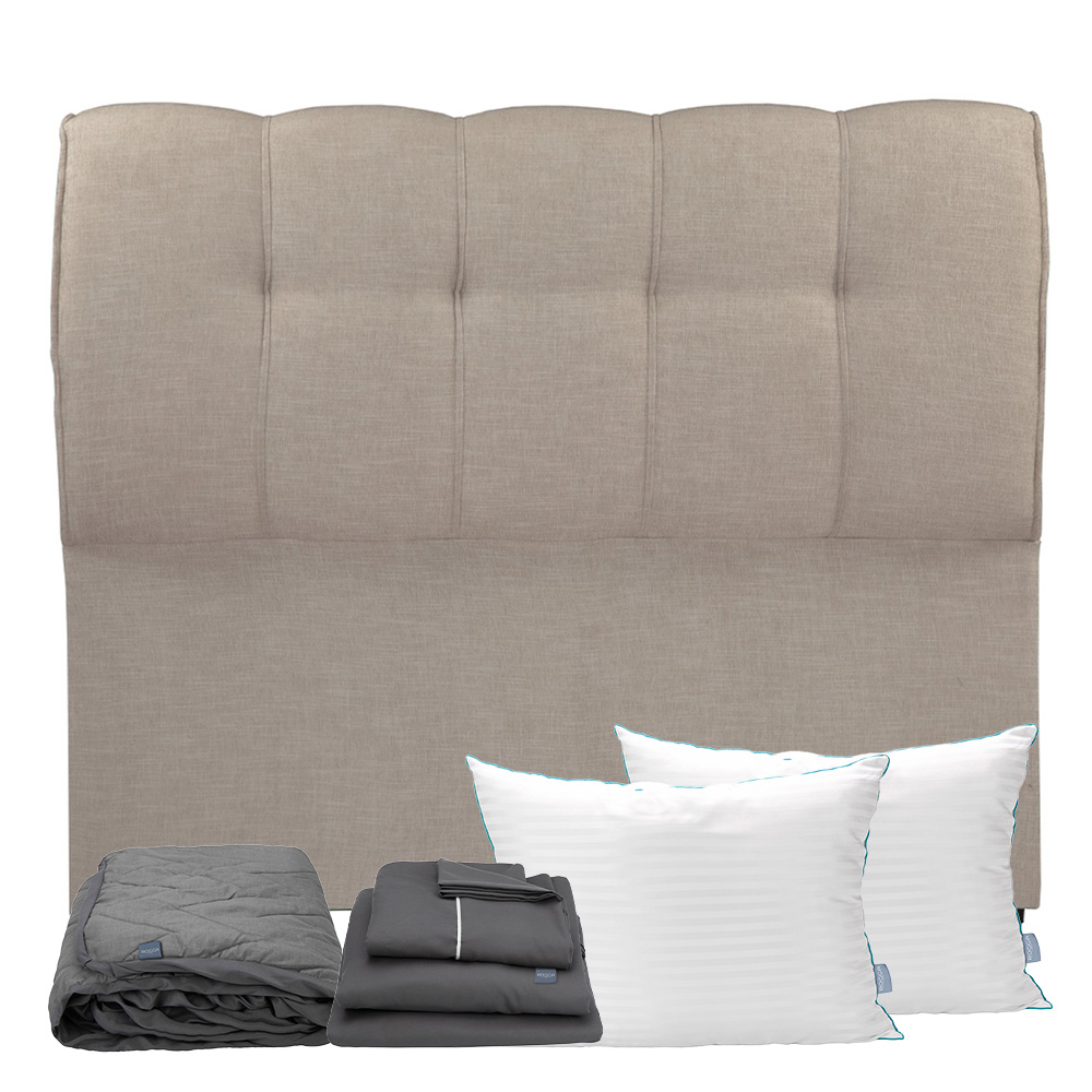 Cabecera Dicasa Kiri Arena King Size + Almohada Royal Twin + Protector Lux + Sábanas Royal