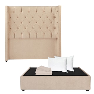 Foto 1 | Cabecera Dicasa Tartuk Beige Matrimonial + Base Cama + Almohada Oso 2 + Sábanas Basic