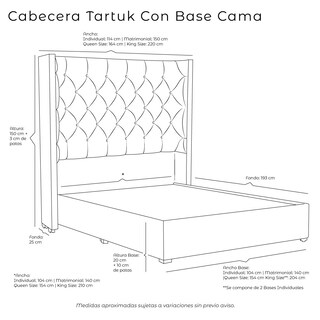 Foto 4 | Cabecera Dicasa Tartuk Beige Matrimonial + Base Cama + Almohada Oso 2 + Sábanas Basic
