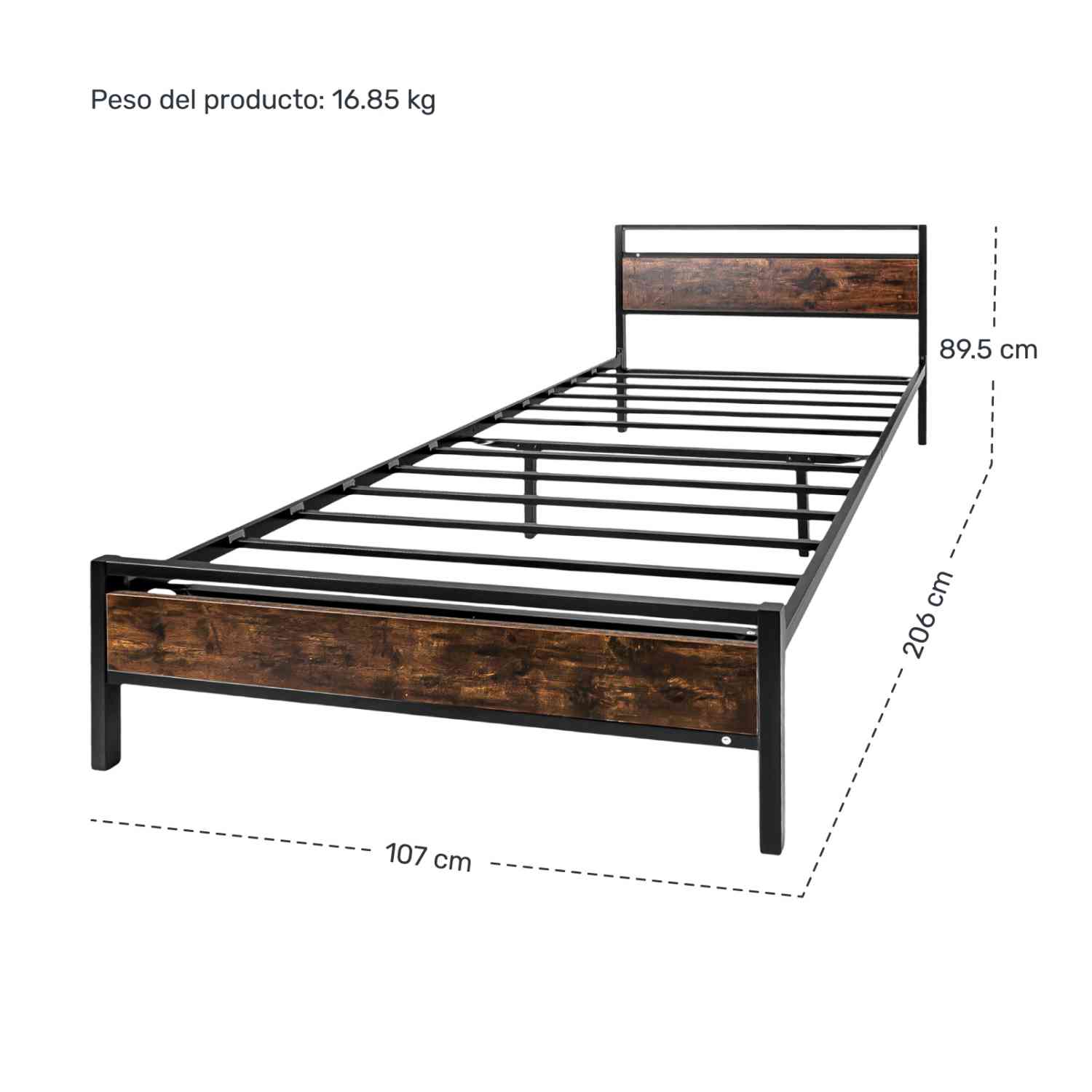 Foto 7 pulgar | Base Cama Country Tipo Madera Individual Moderna Metal Acero Houzer