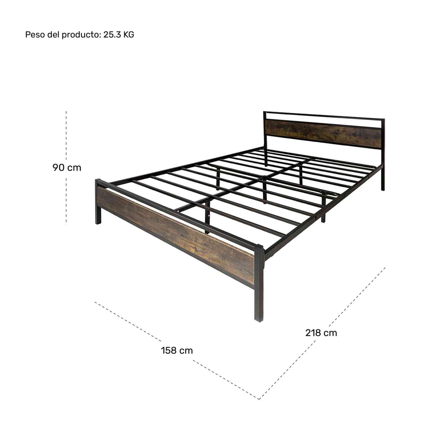 Foto 7 pulgar | Base Cama Queen Country Tipo Madera Moderna Metal Acero Houzer