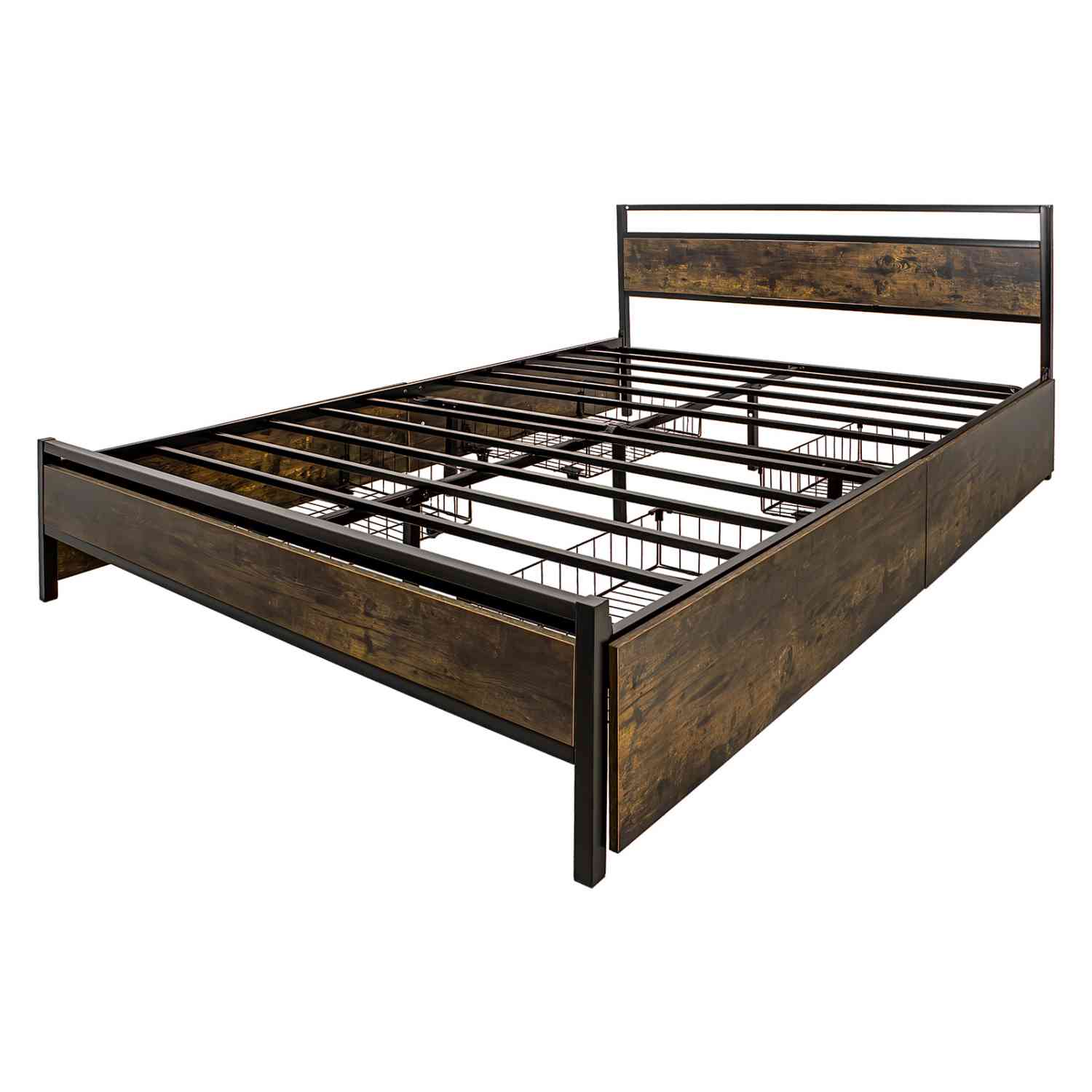 Base Cama Queen Country Tipo Madera Cajones Metal Acero Houzer