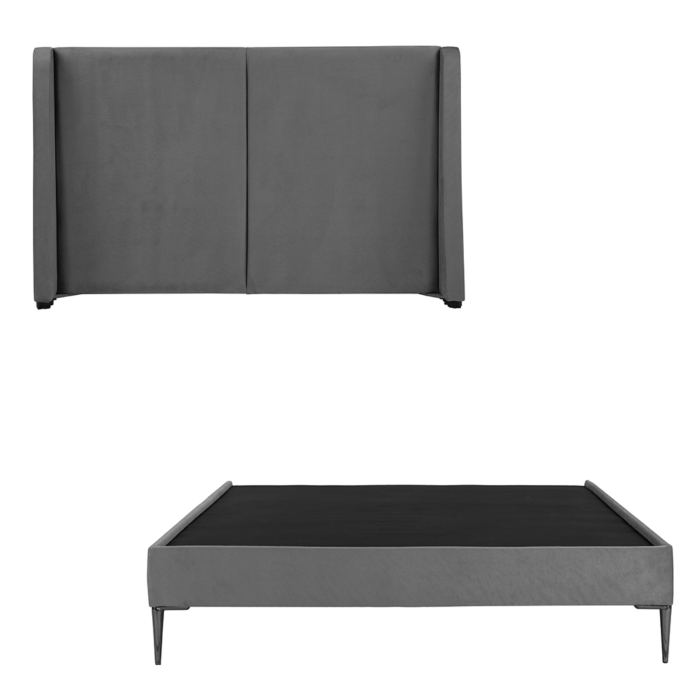 Cabecera Dicasa Milan Gris + Base Cama Slim Gris Matrimonial
