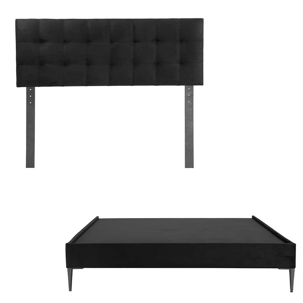 Cabecera Catania Negro + Base Cama Slim Negro Matrimonial