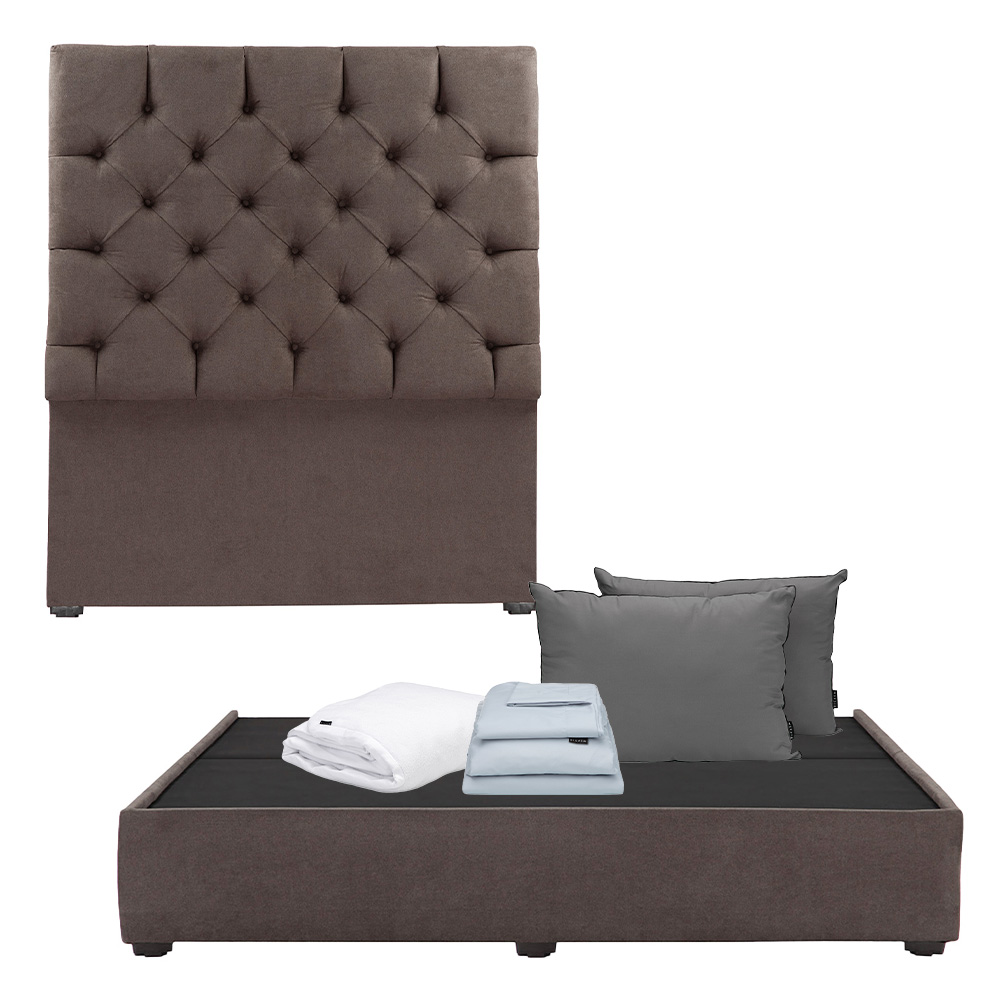 Foto 2 pulgar | Cabecera Dicasa Capri Chocolate King Size + Base Cama + Almohada 2pack + Protector Cloud+ Sabanas Softy