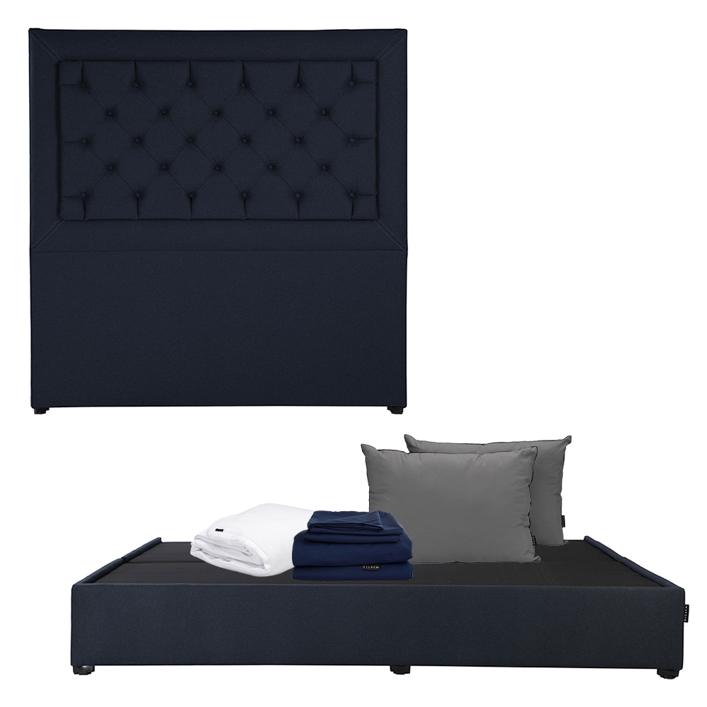 Foto 2 pulgar | Cabecera Dicasa Mary  Azul King Size + Base Cama + Almohada 2pack + Protector Cloud+ Sabanas Softy