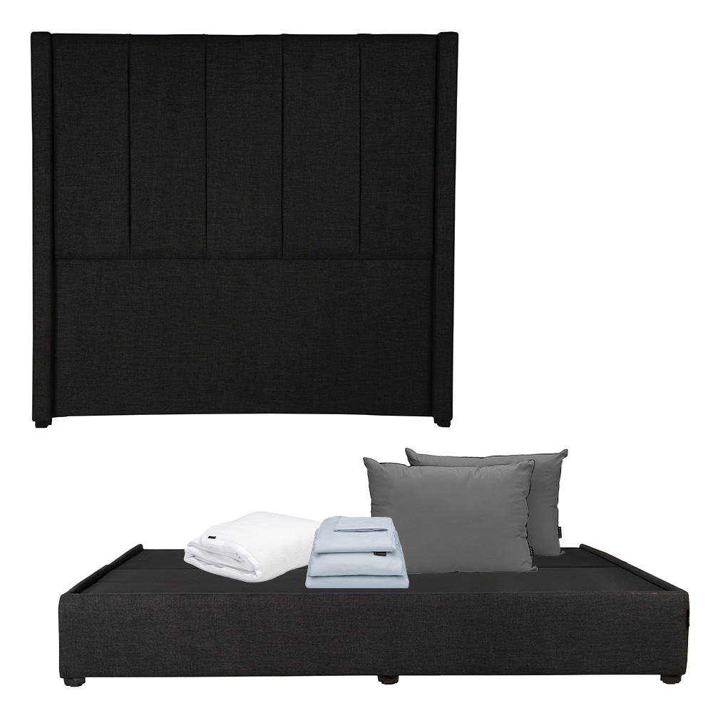 Foto 1 | Cabecera Dicasa Nizza Negro King Size + Base Cama + Almohada 2pack + Protector Cloud+ Sabanas Softy