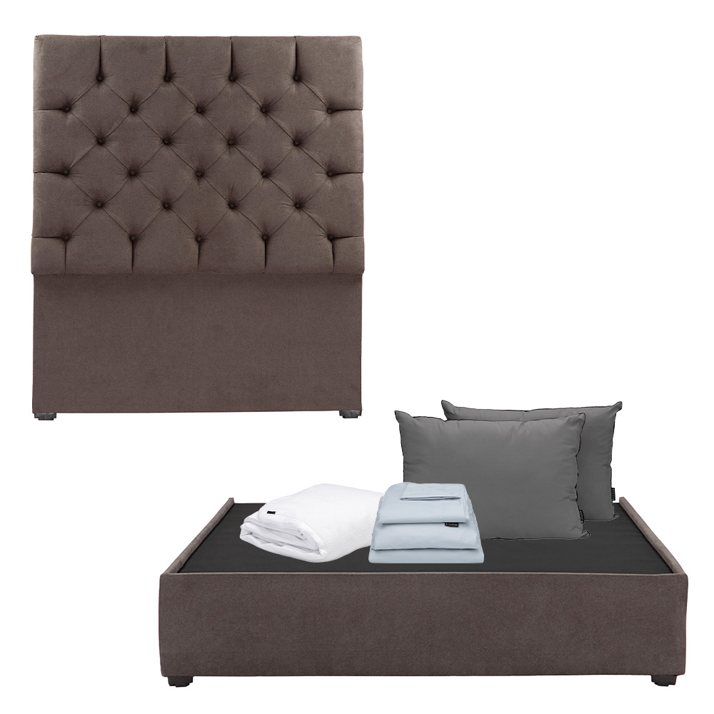 Foto 2 pulgar | Cabecera Dicasa Capri Chocolate Queen Size + Base Cama + Almohada 2pack + Protector Cloud+ Sabanas Softy