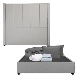 Foto 1 | Cabecera Dicasa Nizza Gris Matrimonial + Base Cama + Almohada 2pack + Protector Cloud + Sabanas Soft + Edredon Homy