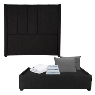 Foto 1 | Cabecera Dicasa Nizza Negro Queen Size + Base Cama + Almohada 2pack + Protector Cloud+ Sabanas Softy
