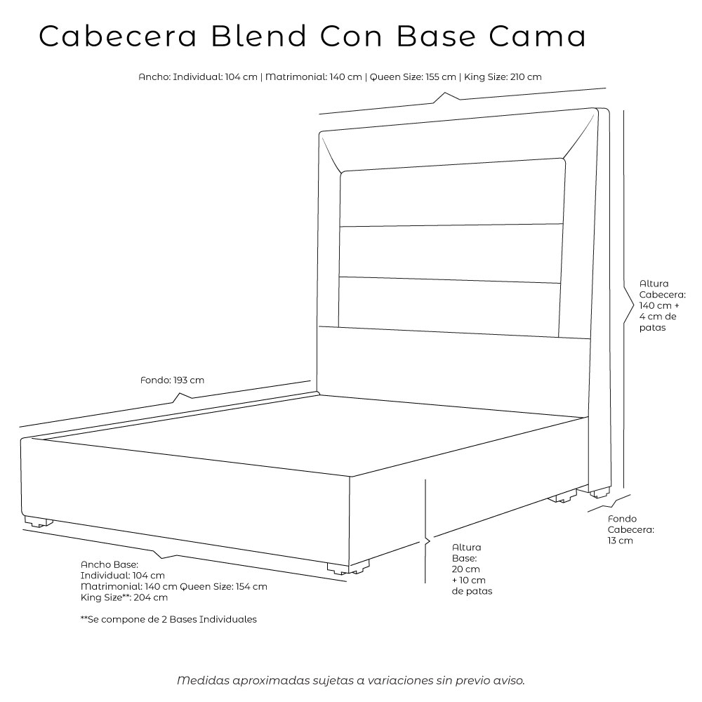 Foto 3 | Cabecera Blend Chocolate King Size + Base Cama + Almohada Royal Twin + Protector Lux + Sabanas Royal