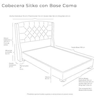 Foto 4 | Cabecera Sitka Plata King Size + Base Cama + Almohada Oso 2 + Sabanas Basic