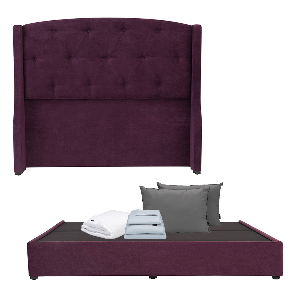 Foto 2 pulgar | Cabecera Dicasa Zefyr Morado King Size + Base Cama + Almohada 2pack + Protector Cloud + Sabanas Softy