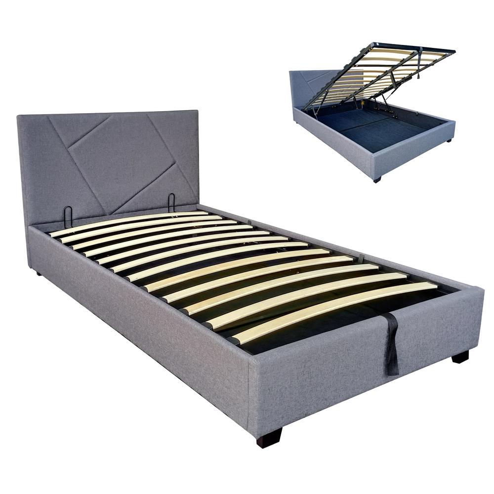 Base Cama Box Abatible Individual De Metal Madera Con Tapiz