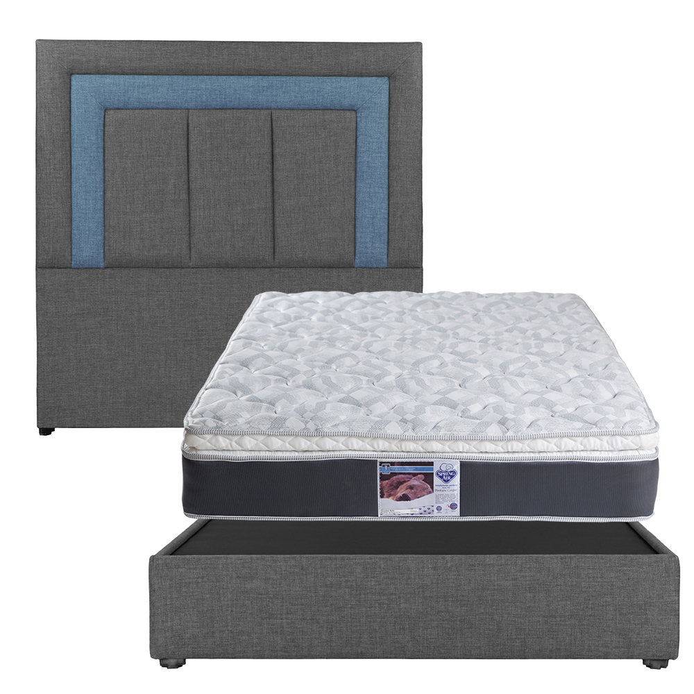 Foto 1 | Cabecera Dicasa Bora Gris Oscuro Matrimonial + Base Cama + Colchon Spring Air Marte