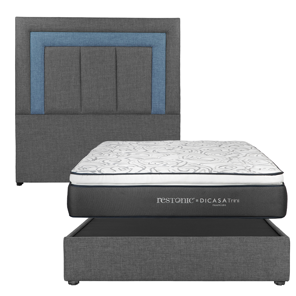 Foto 1 | Cabecera Dicasa Bora Gris Oscuro Matrimonial + Base Cama + Restonic Trini
