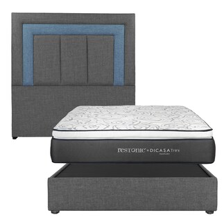 Foto 1 | Cabecera Dicasa Bora Gris Oscuro Matrimonial + Base Cama + Restonic Trini