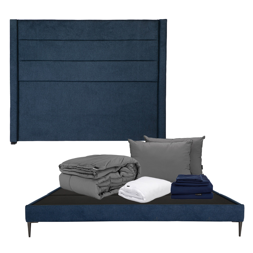 Foto 1 | Cabecera Lugo Azul Matrimonial + Base Slim + Almohada 2pack + Protector Cloud + Sabanas Softy + Edredon Homy