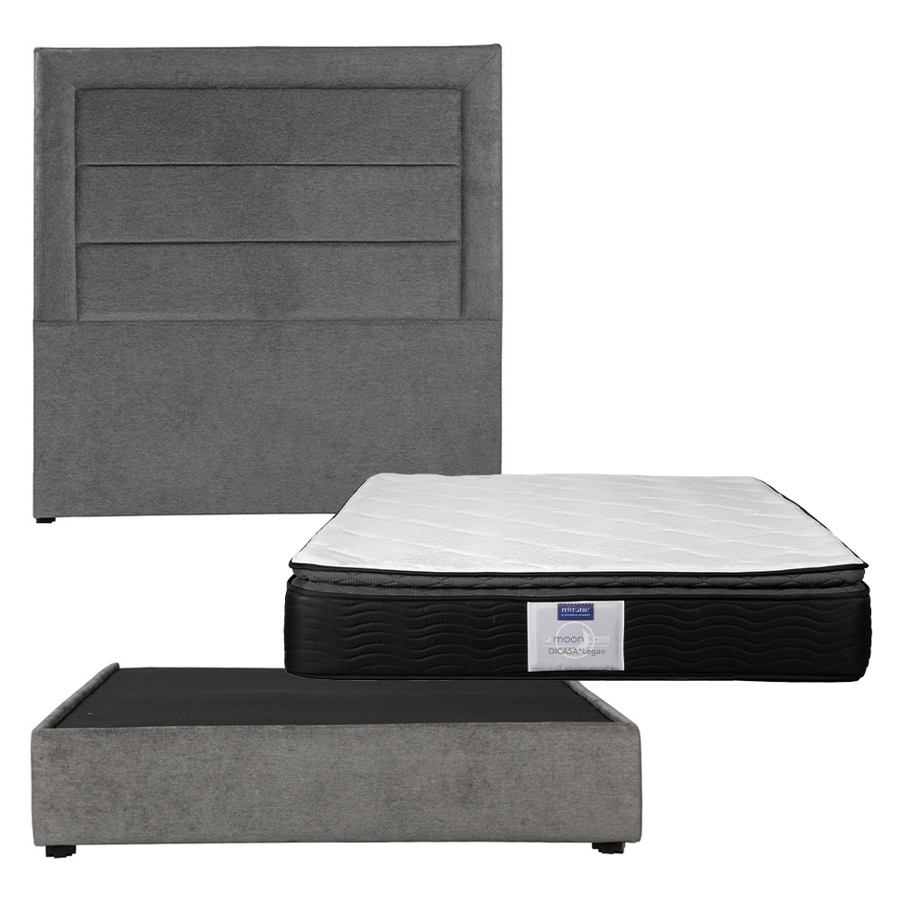 Cabecera Dicasa Blend Gris Oscuro Matrimonial + Base Cama + Colchon Restonic Legan