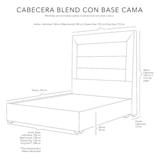 Foto 3 | Cabecera Dicasa Blend Gris Oscuro Matrimonial + Base Cama + Colchon Restonic Legan