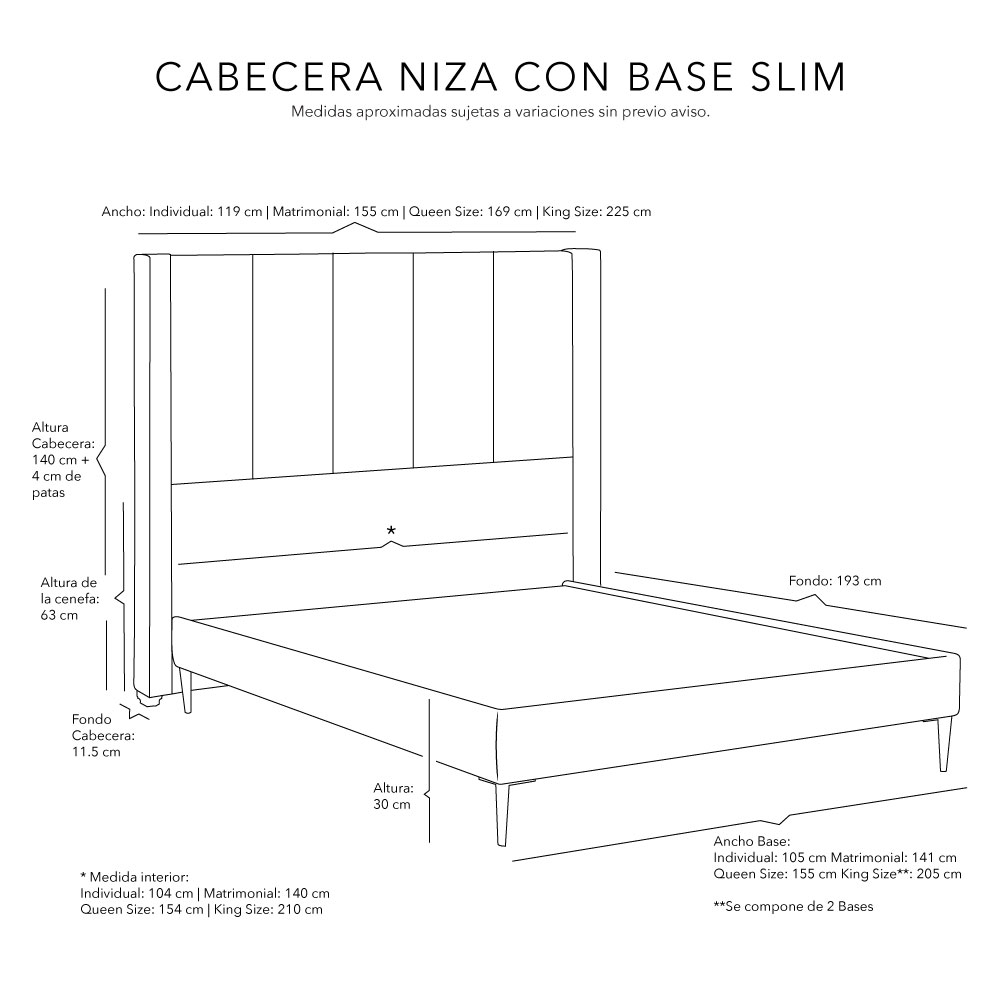 Foto 3 | Cabecera Nizza Crema Matrimonial + Base Slim + Almohada 2pack + Protector Cloud + Sabanas Softy + Edredon Homy