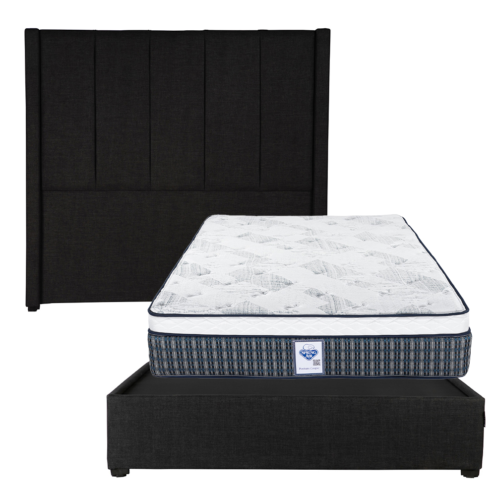 Cabecera Dicasa Nizza Negro Matrimonial + Base Cama + Colchon Spring Air Cardona