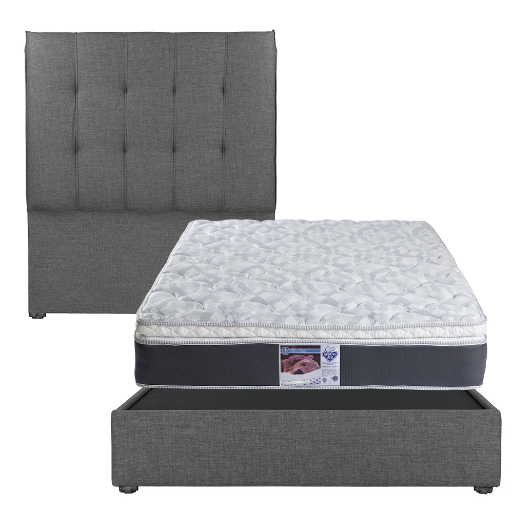 Cabecera Dicasa Kenzo Gris Oscuro Matrimonial + Base Cama + Colchon Spring Air Marte