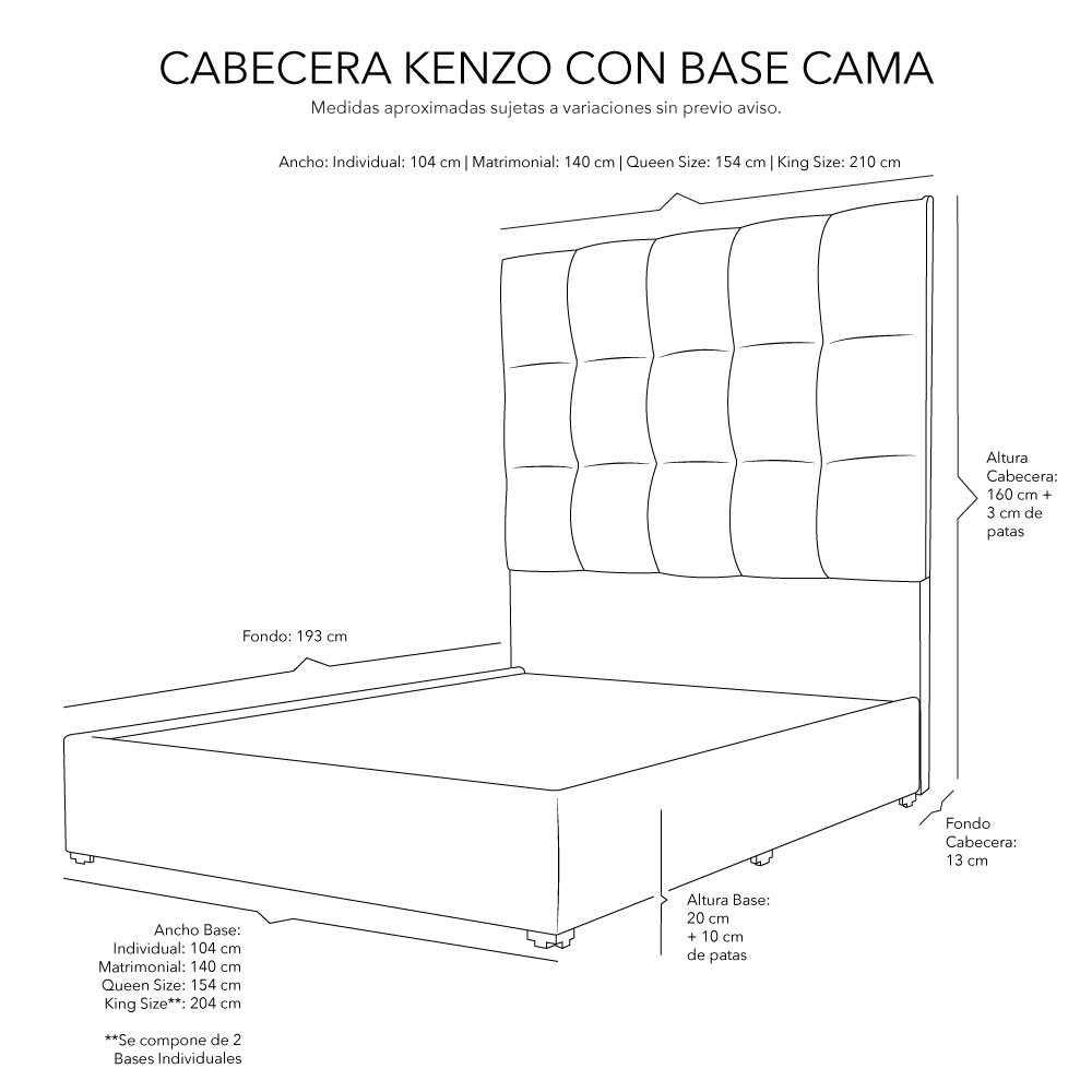 Foto 4 pulgar | Cabecera Dicasa Kenzo Gris Oscuro Matrimonial + Base Cama + Colchon Spring Air Marte